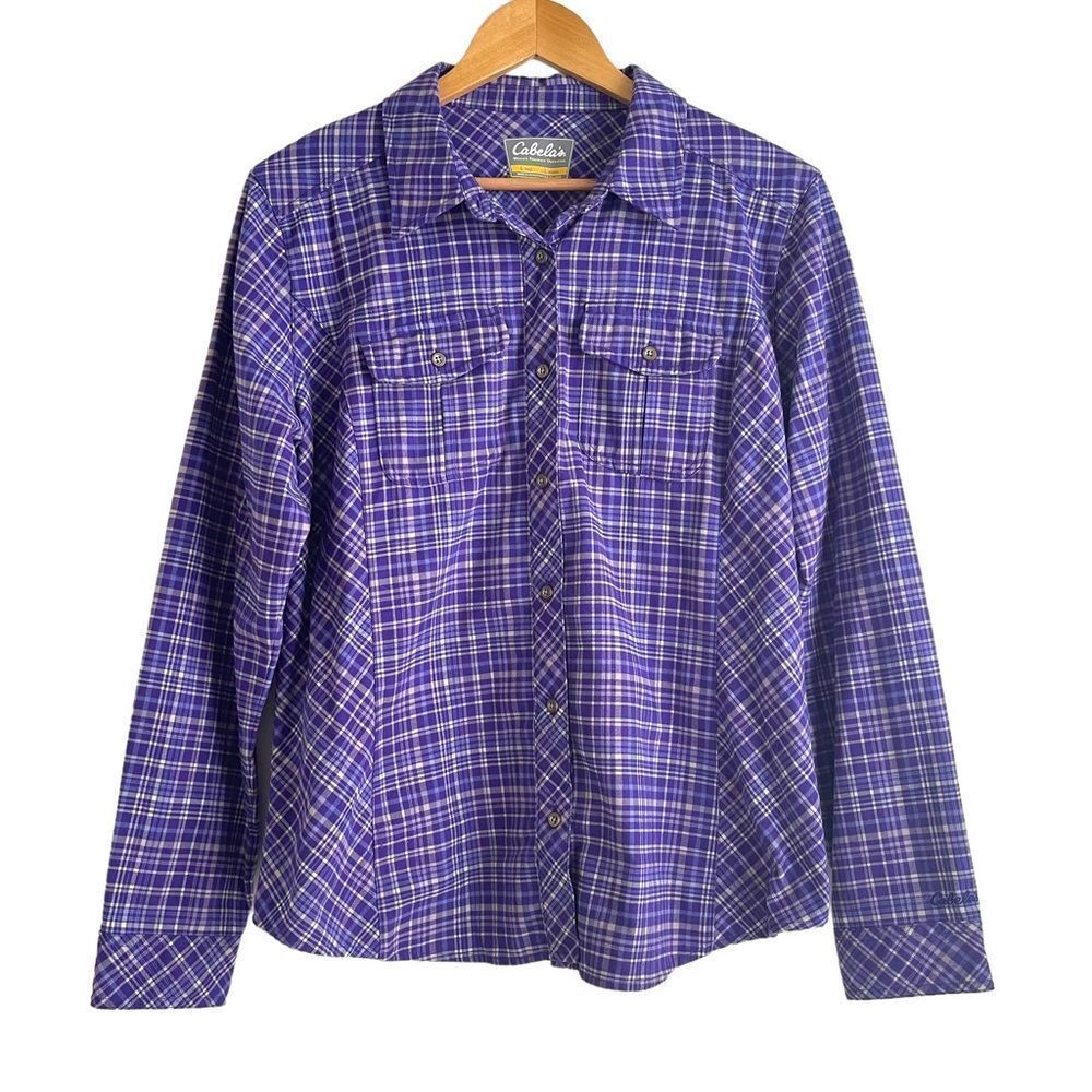 Cabela's Women's Purple and White Checkered Heavier Weight Flannel Shirt